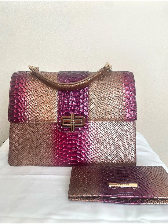 Brahmin Handbags - Brahmin Hailee Embossed Shoulder Bag Brown and magenta purple and wallet